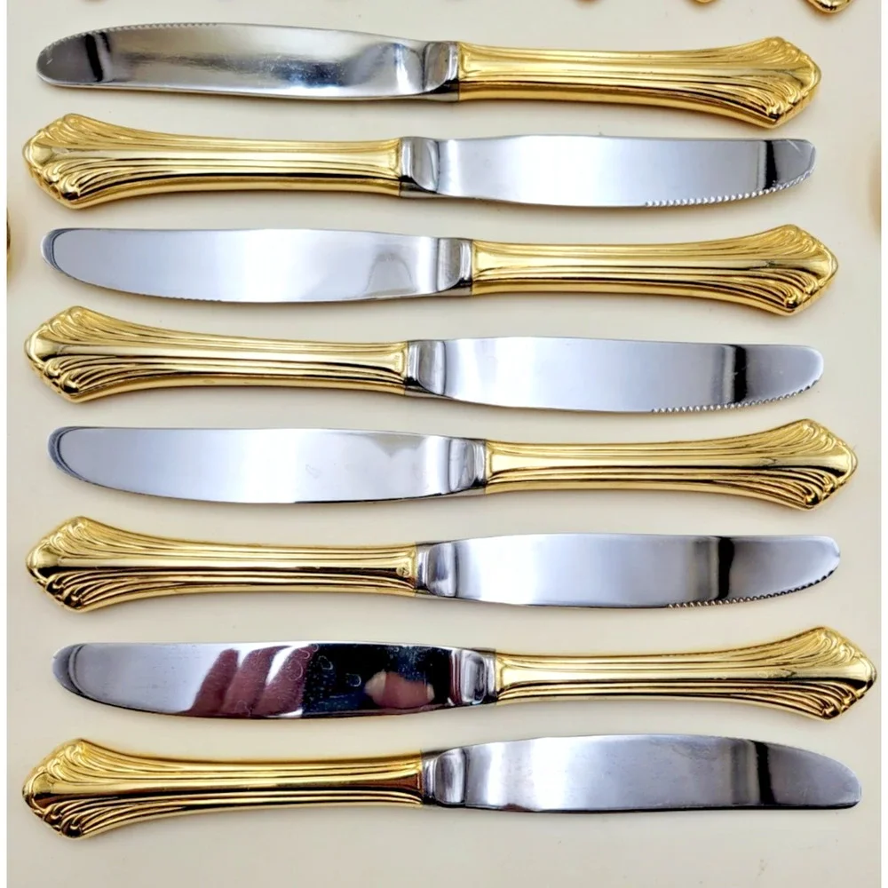 Supreme Cutlery Gold Tone Stainless Japan Flatware Set w/ Wood Case Set of 51